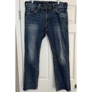 Silver Jeans Co Eddie 38x32 Men's Straight Leg Relaxed Fit Blue Denim Studs